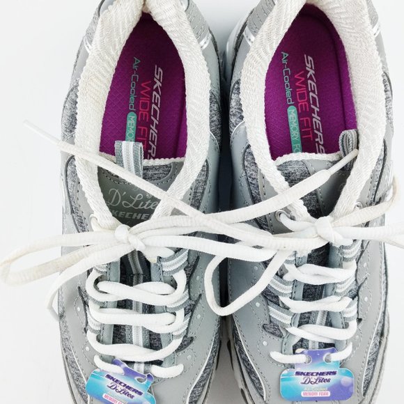 Skechers D'Lites Women's Size-7 Air-Cooled Memory Foam Gray Shoes 11936W - Picture 2 of 8